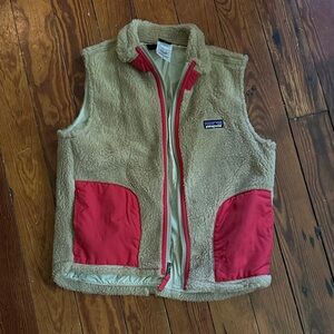 Patagonia Kids' M Tan and Red Fleece Vest